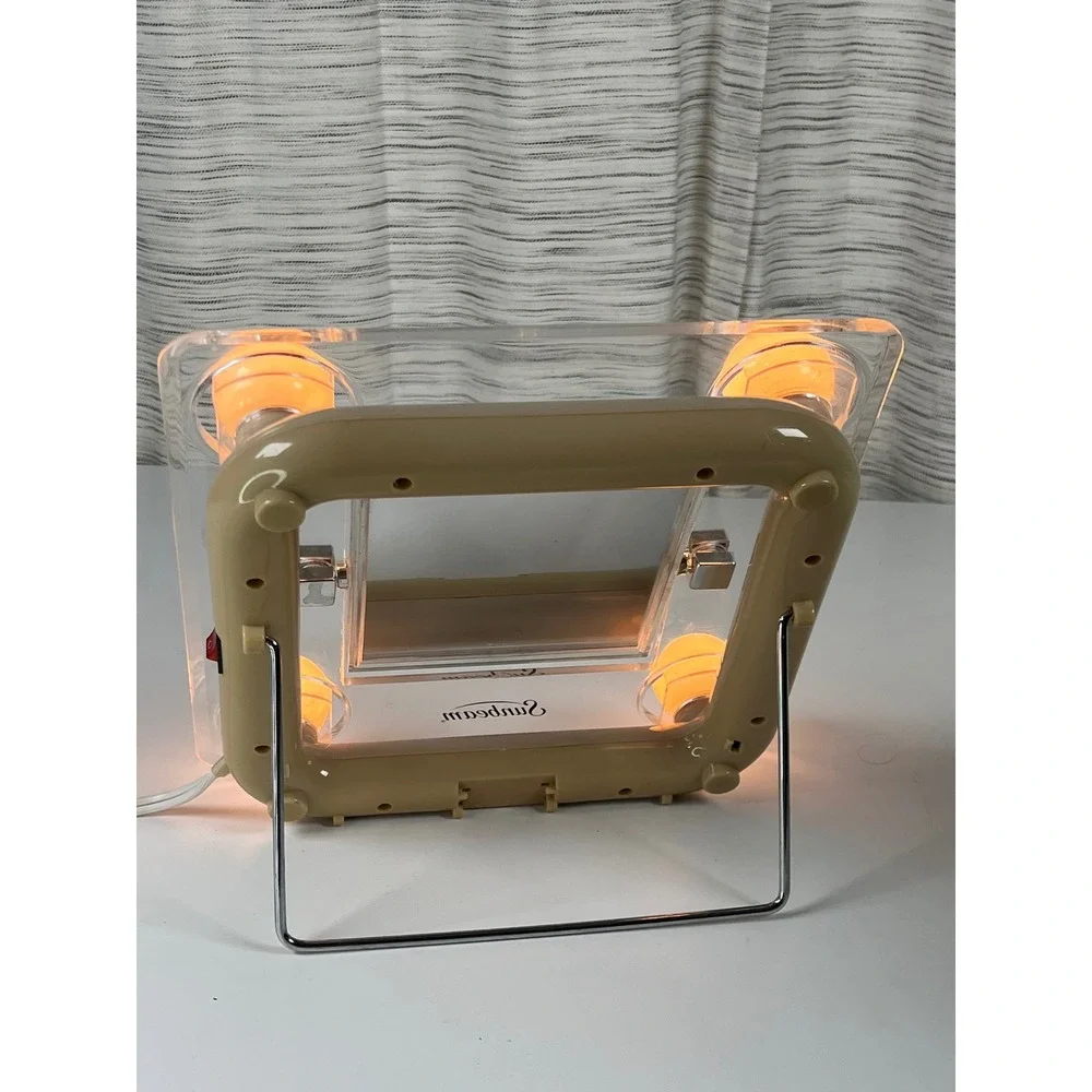 Vintage Sunbeam Lighted Makeup Mirror Clear Acrylic Hollywood Style Vanity Tan